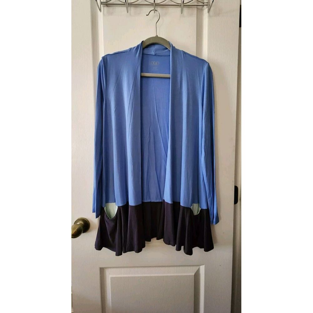 LOGO Lori Goldstein Women's Blue Long Sleeve Open Cardigan Tunic Rayon Size‎ XXS